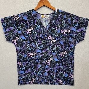 Garfield and Odie by Paws Scrub Top Purple And Black Vibrant Women's Size Medium